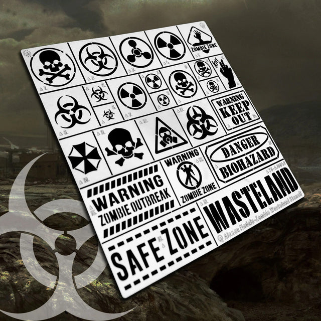 Zombie contamination stencil sheet for scale modeling tools