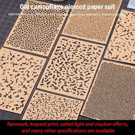 4pcs craft paper marbling stencils with beige kraft camouflage patterns