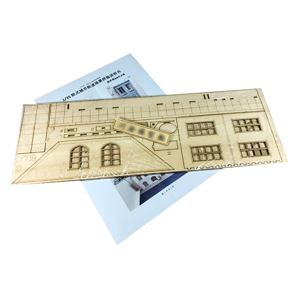 1/35 European street facades model kit with light-colored wooden city street scene