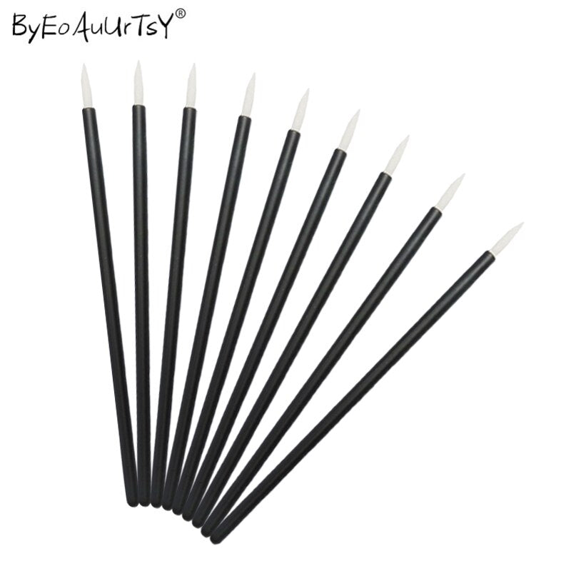 50 pcs disposable round quality brushes with black handles and white tips by Byeoauurtsy