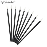 50 pcs disposable round quality brushes with black handles and white tips by Byeoauurtsy