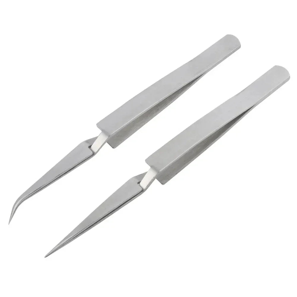 Stainless steel reverse tweezers, curved and straight tips