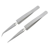 Stainless steel reverse tweezers, curved and straight tips