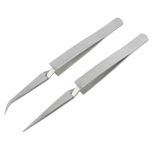 Stainless steel reverse tweezers, curved and straight tips