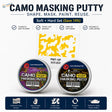 Two circular containers of camouflage masking putty in blue queen and zero black colors for soft-edge camouflages