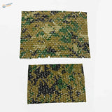 Two rectangular pieces of camouflage netting fabric in green flexible cloth for train layouts and scale dioramas