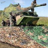 Camouflage netting fabric in flexible cloth with leafy green and brown pattern for train layouts and scale dioramas