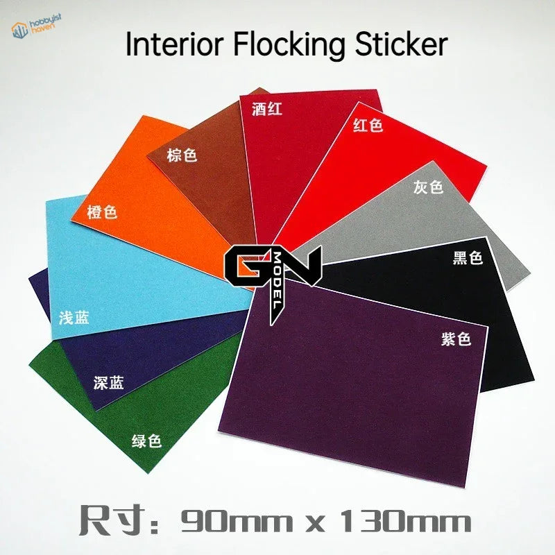 Circular car interior flocking decals in red, orange, blue, green, purple, black