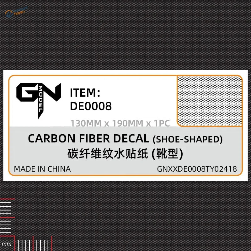 Carbon fiber simulating shoe-shaped water-slide decal with woven texture