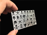 Silver 1/35 skull pattern stencils with 35 pirate skull designs