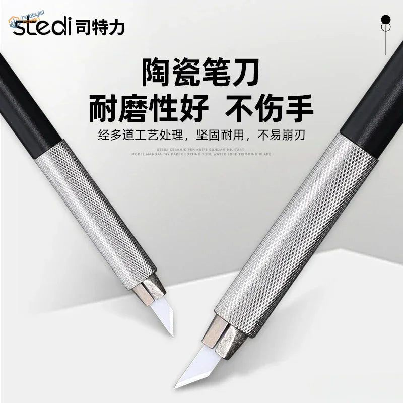 Stedi ceramic blade cutting knife with black silver textured handles