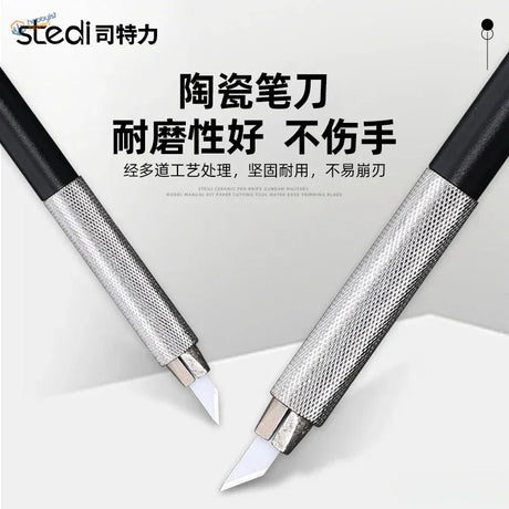 Stedi ceramic blade cutting knife with black silver textured handles