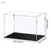 Clear acrylic display case with black base