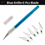Blue colorful aluminum knife with textured grip and 5 stainless blades