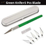 Green-handled colorful aluminum knife set with blades case