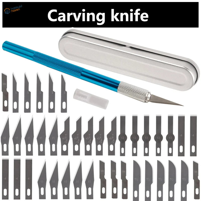 Blue-handled colorful aluminum knife set with silver blade and case