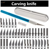 Blue-handled colorful aluminum knife set with silver blade and case