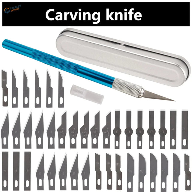Blue-handled colorful aluminum knife set with silver blade and case