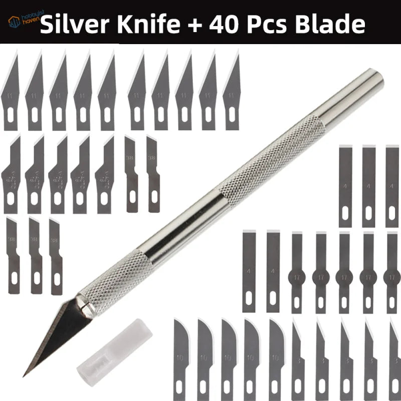 Colorful aluminum knife sets with silver craft knife and 40 blades