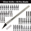 Silver craft knife with textured grip in colorful aluminum knife sets