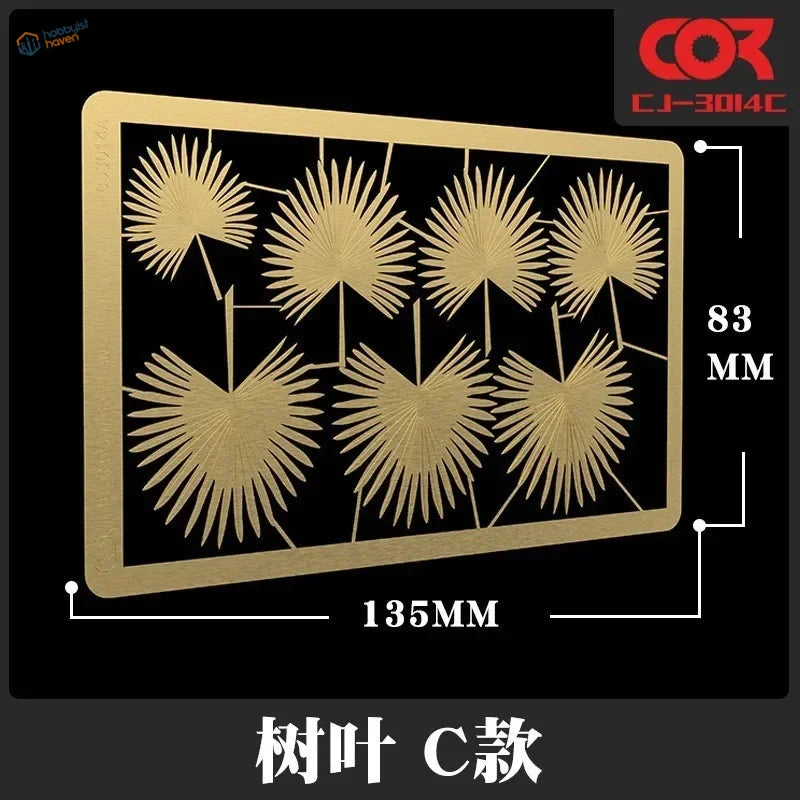 Cormake 1/35 PE plant leaves: gold rectangular sheet with six palm patterns for scale modeling tools