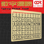 Cormake numeric stencils: beige plastic spray tool with black embossed numerals in 5 rows