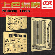 Cormake scenery effects stencils with tiny details: paw prints, tire tracks, symbols
