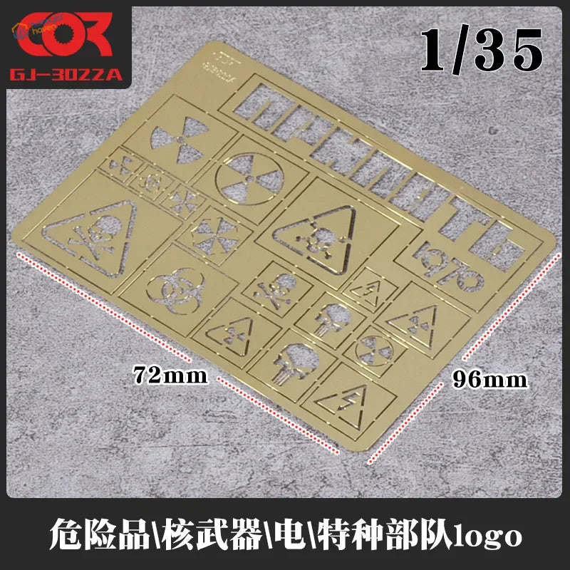 Cormake scenery effects stencils with gold hazard logos and tiny details