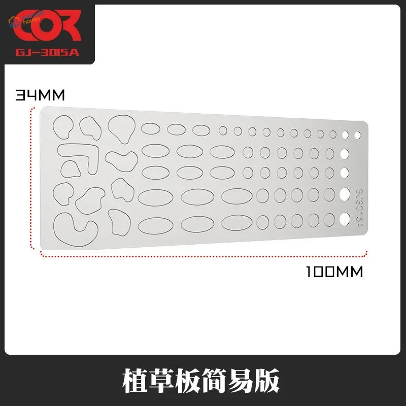 Cormake static grass applicator tuft plates with silver stencil cutouts