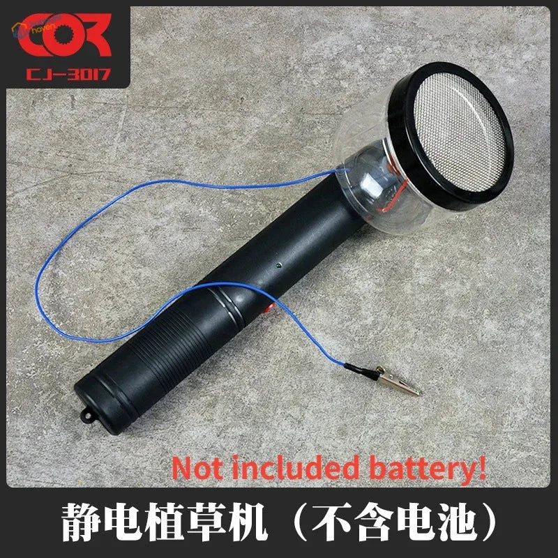 Cormake static grass applicator with black handheld sprayer and blue wire