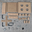 Beige wooden clamp kit with metal screws and black plastic connectors by cormake for model building tools and scale modeling tools