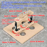 Light brown wooden adjustable stand with black metal brackets and screws in Cormake clamp kit for model building tools