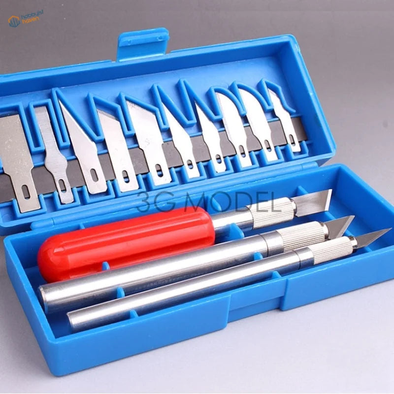 Blue craft knife set with 13 blades in precision hobby tool case