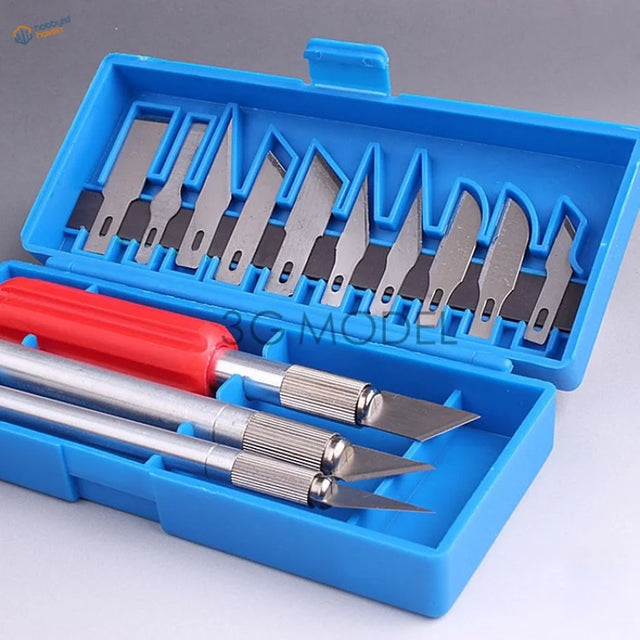 Blue craft knife set with 13 precision blades for scale modelling