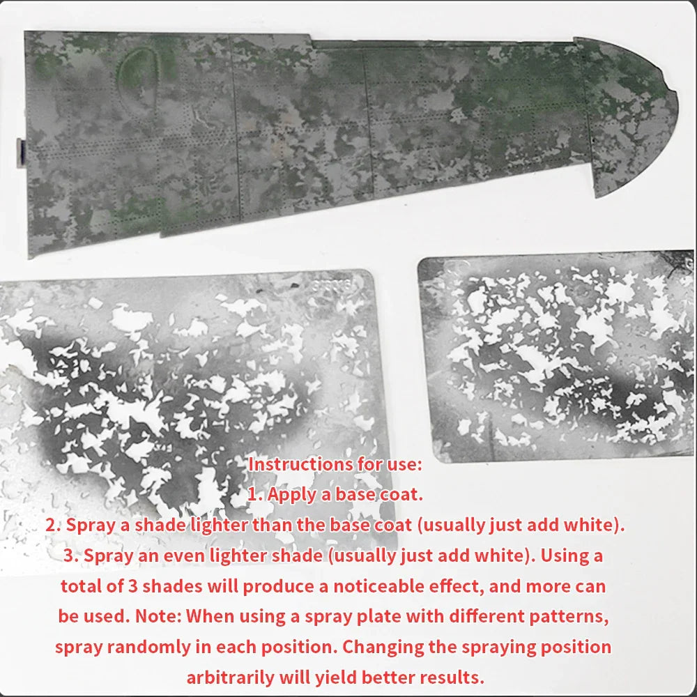 Camouflage airplane wing stencil for streaking effects in scale modeling