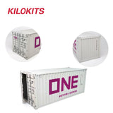 White 1/35 20ft shipping container model kit with purple one network express branding and detailed metal fittings for precision hobby tools