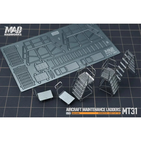 1/72 scale metallic aircraft maintenance ladders by Madworks with service carts