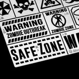 Zombie contamination stencil with warning zombie outbreak safe zone for scale modeling tools