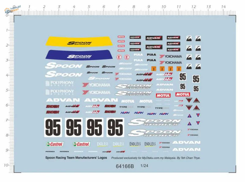Light blue 1/24 racing car decals set 2 with logos for scale modeling tools