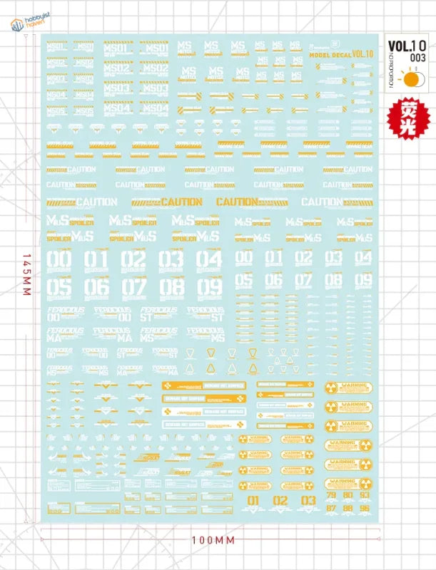 Light blue decal sheet with gold white Sci-Fi Gunpla decals, precision hobby tools