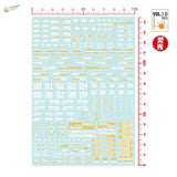 Light blue decal sheet with gold white Sci-Fi Gunpla markings, precision hobby tools