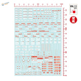 Light blue decal sheet with red white Sci-Fi Gunpla symbols for scale modeling tools