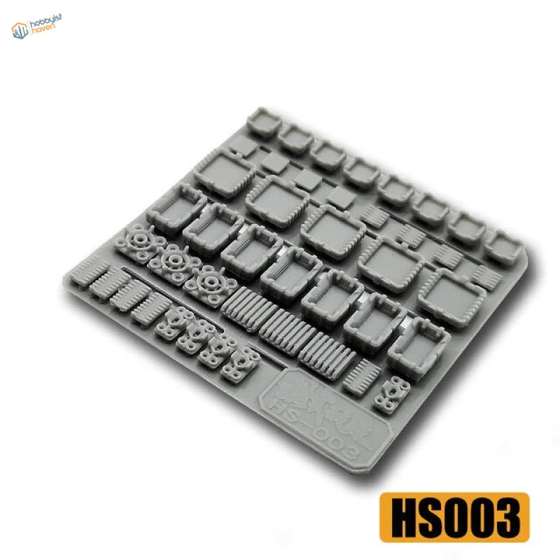 Gray plastic detailing parts tray for Gunplas with 28 models