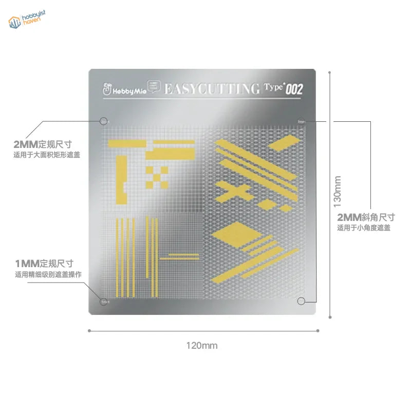 Silver stainless steel cutting template with yellow pixelated design