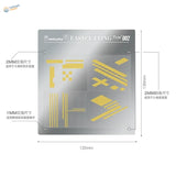 Silver stainless steel cutting template with yellow pixelated design