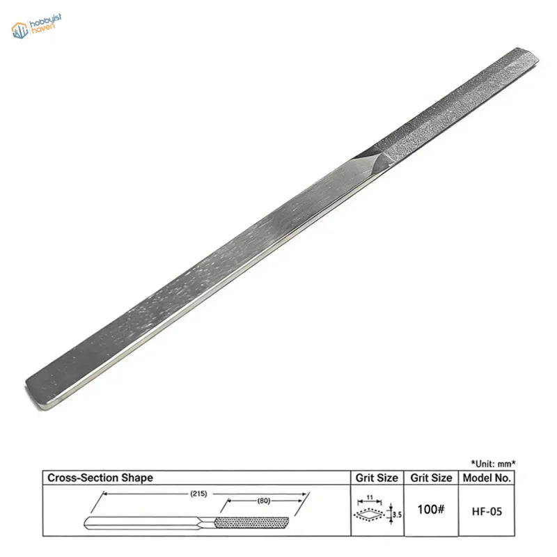 Silver diamond abrasive special-shaped metal file with textured surface and tapered end for scale modeling tools