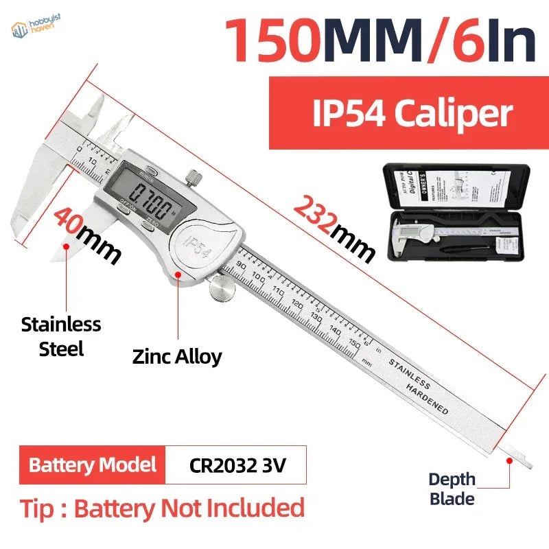 Digital vernier caliper with stainless steel and zinc alloy body ip54 rated for durable scale modeling measurements