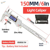 Silver digital vernier caliper with stainless steel and zinc alloy construction 150mm measuring range for scale modeling