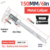 A sleek silver stainless steel digital vernier caliper with zinc alloy parts and lcd display for precise scale modeling measurements