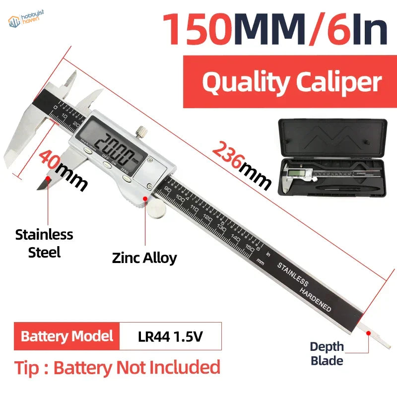 Digital vernier caliper with silver stainless steel body black zinc alloy scale and lcd display for scale modeling